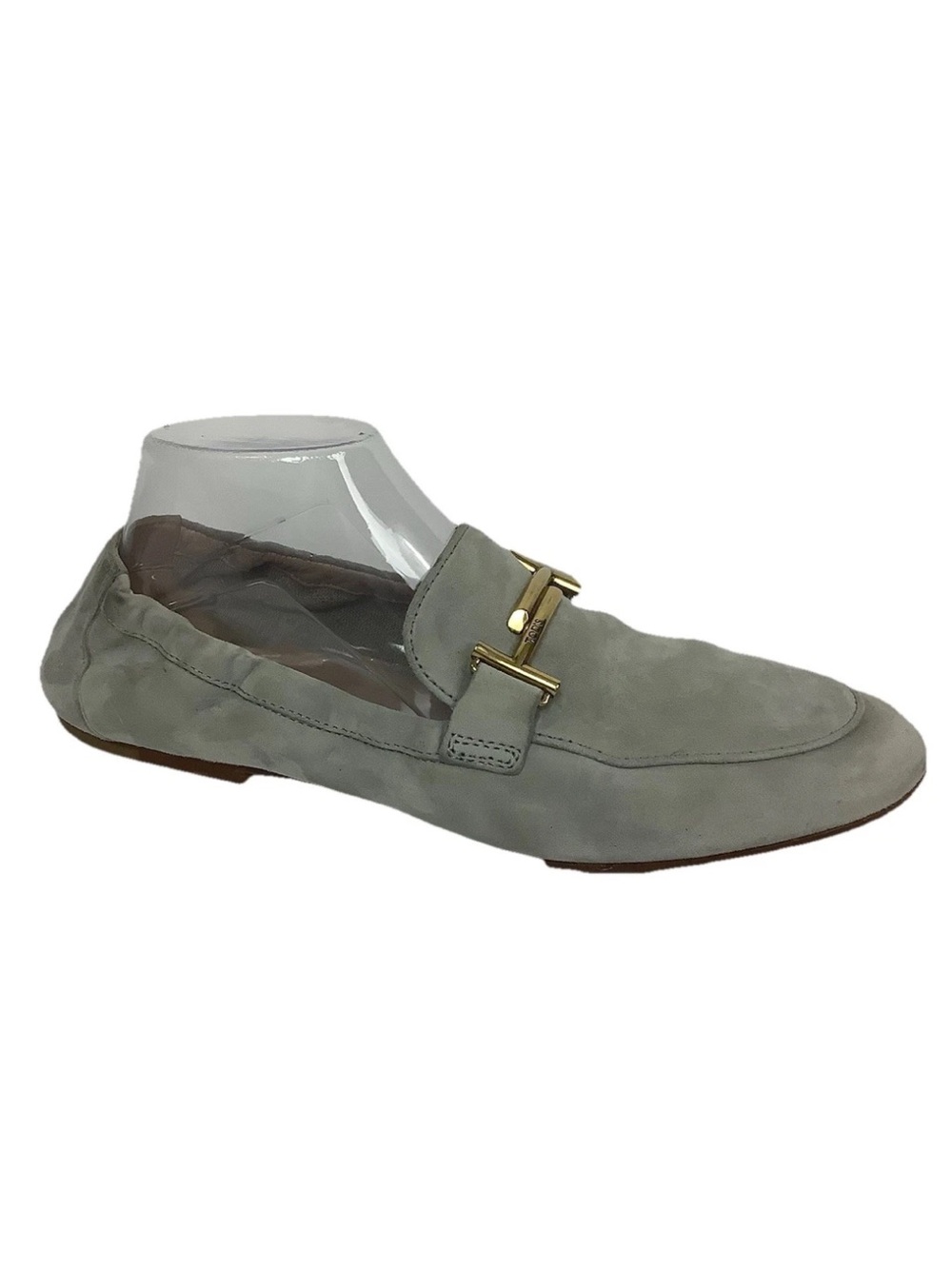 Tod's Womens Sz 41 Suede Leather Double T Bit Classic Ballet Loafers Gray
